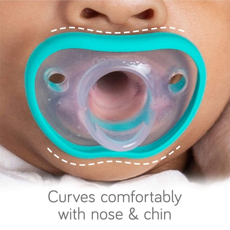 NANOBÉBÉ Nanobebe Baby Pacifiers 0-3 Month - Orthodontic, Curves Comfortably with Face Contour, Award Winning for Breastfeeding Babies, 100% Silicone, Baby Registry Gift 4pk,Teal/Grey - Image 3